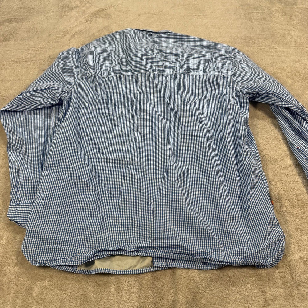 Simms Fishing Products Mens XL Blue Gingham Cotton Button Down Shirt Long Sleeve - Picture 7 of 9